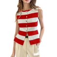 thumbnail image 1 of Women's Tank Tops Striped Sleeveless Button Front Knit Vest Summer Open Cardigan Red L, 1 of 9