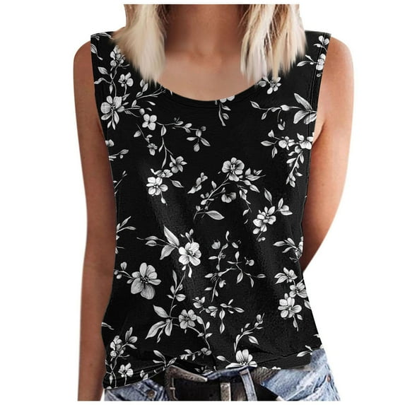 Women's Tank Tops Summer Casual Crew Neck Floral Print Sleeveless Plus Size Shirts Loose Tunic Tops S-5xl (2XL, Multicolor 6)