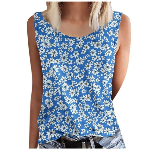 Women's Tank Tops Summer Casual Crew Neck Floral Print Sleeveless Plus Size Shirts Loose Tunic Tops S-5xl (3XL, Multicolor 2)