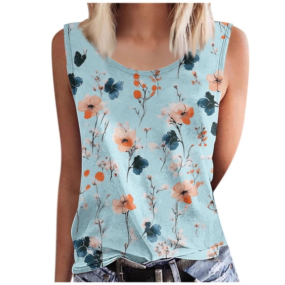 Women's Tank Tops Summer Casual Crew Neck Floral Print Sleeveless Plus Size Shirts Loose Tunic Tops S-5xl (3XL, Multicolor)