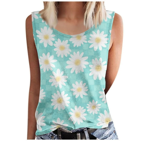 Women's Tank Tops Summer Casual Crew Neck Floral Print Sleeveless Plus Size Shirts Loose Tunic Tops S-5xl (XL, Multicolor 5)