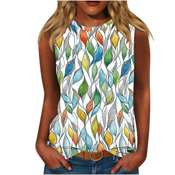 Women's Tank Tops Summer Casual Floral Print Crew Neck Sleeveless Plus Size Shirts Loose Fit Tunic Tops (4XL, Multicolor 3)