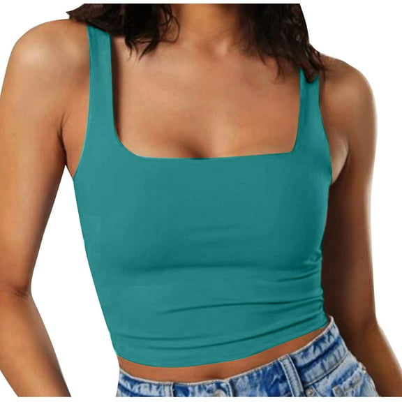 Women's Tank Tops Summer Casual Sleeveless Square Neck Short TShirt Summer Vest Yoga Workout Shirts Stretch Ribbed Crop Top Basic Cami Blouses