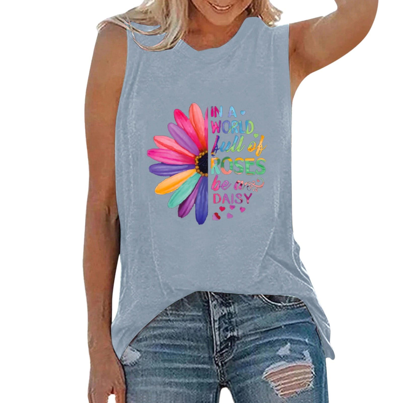 Women's Beach Tank Top - Sleeveless Summer Shirt, Loose Fit, 60/40 Cotton/Poly Blend, For Workout, Running, Vacation