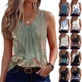 thumbnail image 1 of Women's Tank Tops Summer Sleeveless V Neck Floral Print Pleated Front Casual Loose Tunic Blouse Multicolor L, 1 of 5