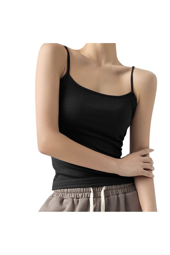Women's Tank Tops Summer Small Suspender Thread Slim T-shirts Solid Color Base Vests Workout Elasticity Rib-Knit Spaghetti Strap Camisole Tops