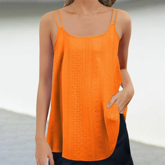 Women's Tank Tops Summer Tank Tops Embroidery For Women Sleeveless Loose Fit Neck Casual Blouse Cute For Womens Trendy,Orange Women's Tanks & Camis L