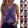 thumbnail image 1 of Women's Tank Tops V Neck Sleeveless Floral Print Loose Fit Casual Basic Summer Blouse for Ladies Blue 2XL, 1 of 5