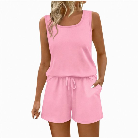 Women’s Tank Tops Wide Leg Elastic Waist Short Pockets Two Piece Summer Outdoor