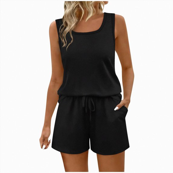 Women’s Tank Tops Wide Leg Elastic Waist Short Pockets Two Piece Summer Outdoor