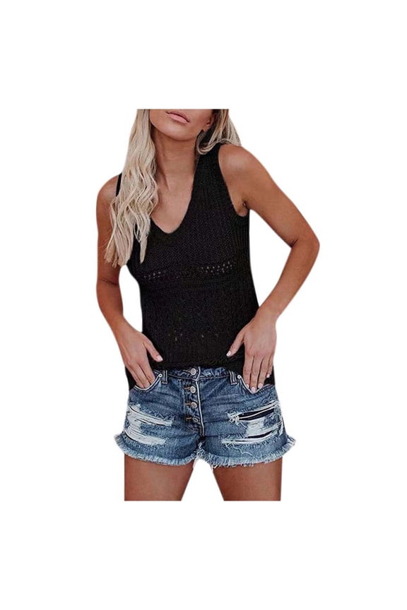 Women's Tank Tops Women's Casual Solid Hollow Out Sleeveless Vest Fashion Knitting Top Athletic Tops for Women Pack 3 Pk Compression Shirt Cardigan Fitted Bartender Top Women Loose Womens Running 3x