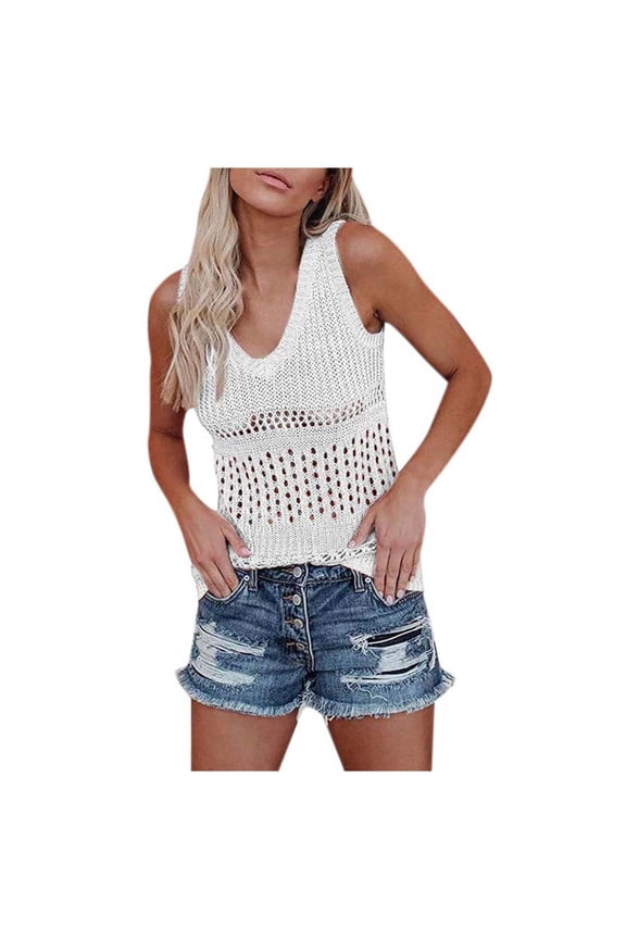 Women's Tank Tops Women's Casual Solid Hollow Out Sleeveless Vest Fashion Knitting Top Athletic Tops for Women Pack 3 Pk Compression Shirt Cardigan Fitted Bartender Top Women Loose Womens Running 3x