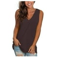 thumbnail image 1 of Women's Tank Tops Womens Summer Sleeveless Tank Tops Solid Color V Neck Loose Fit Tunic Side Split Tshirt Plain Basic Casual Blouse Coffee M, 1 of 4