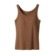 thumbnail image 1 of Women's Tank Tops with Built in Bra Crew Neck Going Out Casual Summer Base Camisole Sleeveless Tees (M, Brown), 1 of 7