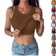 thumbnail image 1 of Women's Tank Tops with Built in Bra Good Support Loose Fit Ribbed Knit Shirts Sleeveless Soft Athletic Yoga Camisole,Brown XXL, 1 of 7