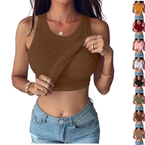 Women's Tank Tops with Built in Bra Good Support Loose Fit Ribbed Knit Shirts Sleeveless Soft Athletic Yoga Camisole,Brown XXL