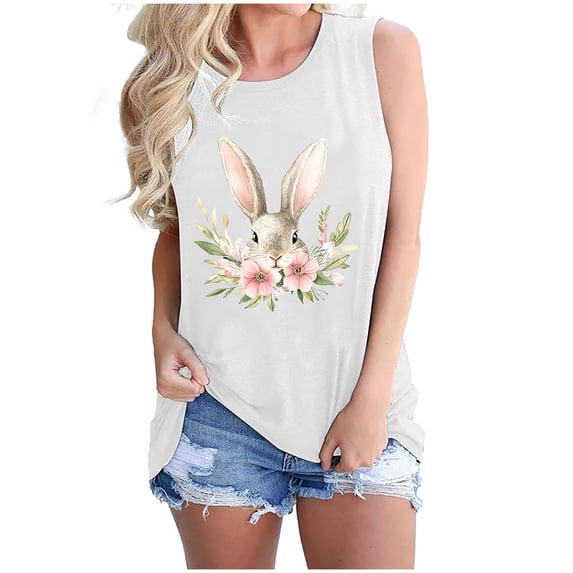 Women's Tank Tops with Floral Prints Graphic Easter T Shirts Loose Fit Crew Neck Casual Summer Tees Tanks (XL, White 02)