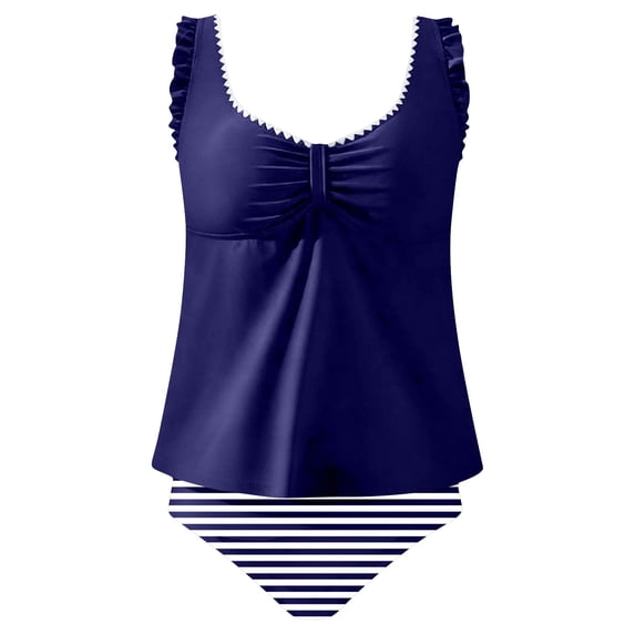 Women's Tankini Swimsuit Scoop Neck Floral Print Ruffled Top with Boyshorts Tummy Control High Waisted Ruched Soft Stretch Beach Bathing Suit