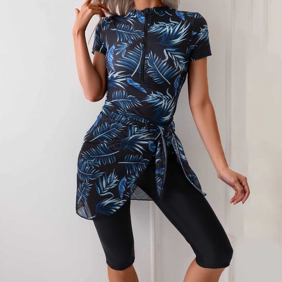 Women's Tankini Swimsuits Rash Guard Short Sleeve Swim Shirt With Shorts 3 Piece Bathing Suit