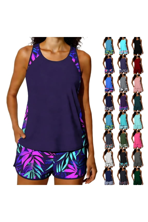 Women's Tankini Swimsuits Solid Color Backless Strap Bikini Swimsuit Bikini Color Blocking Off-Shoulder Set