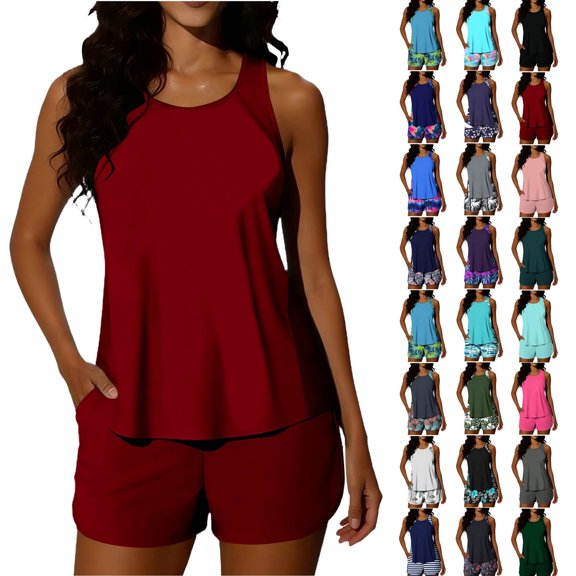 Women's Tankini Swimsuits Solid Color Backless Strap Bikini Swimsuit Bikini Color Blocking Off-Shoulder Set