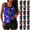 thumbnail image 1 of Women's Tankini Swimsuits Two Piece Summer Beach Athletic Bathing Suits Casual Slimming Modest Pleated Swim Tank Tops with Boy Shorts Multicolor Swimsuits,Size S-2XL, 1 of 7