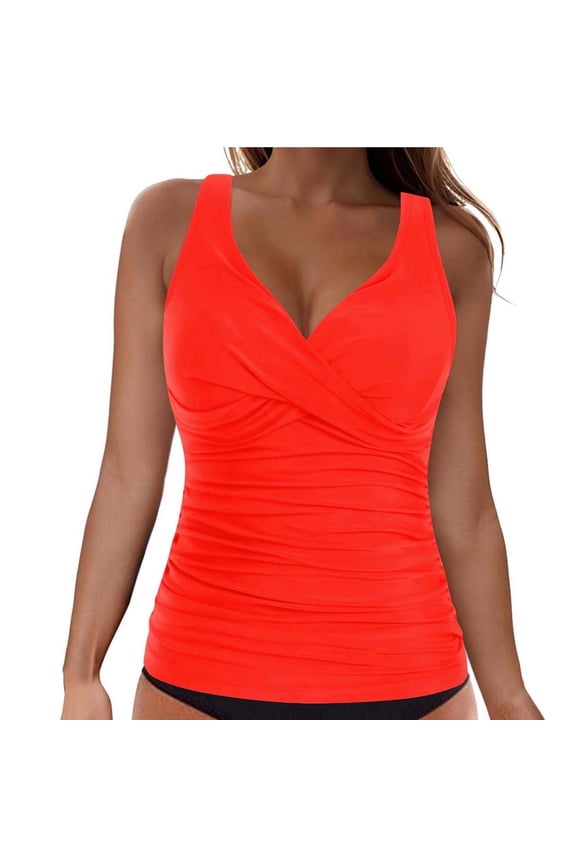 Women's Tankini Top Twist V Neck Push Up Swim Top Ruched Bathing Suit Tops Only