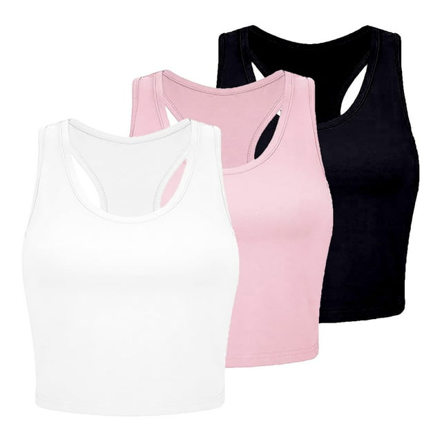 Women's Tanks & Camis 3 Piece Ribbed Seamless Workout Exercise Yoga ...