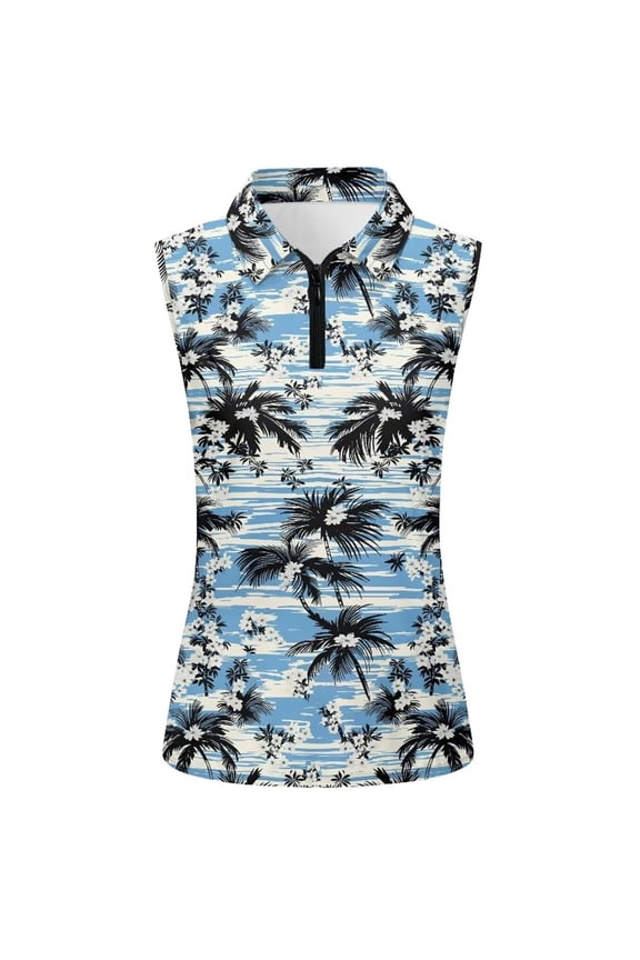 Women's Tanks & Camis Palm Tree Floral Print Sleeveless Polo Top Half Zip Collared Casual Summer Tank Top for Women Sizes S-XXXL