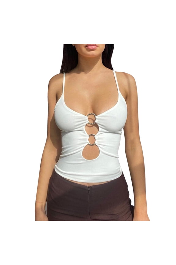 Women's Tanks Camis Women's Fashion Chest Hollowed Out Crop Crop Slim Fit Suspender Top Modern Sleeveless Top for Everyday Wear White S