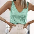 thumbnail image 1 of Women's Tanks CamisSequin V-Neck Tank Top for Glittering Evening Wear with Straps Ends Green XL, 1 of 4