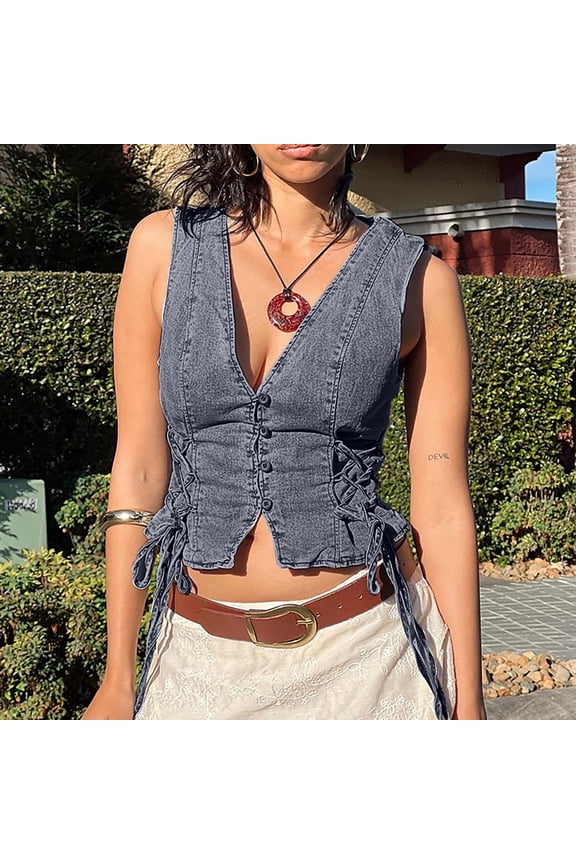 Women's Tanks Casual Denim Vest Coat for Everyday Style Lightweight Sleeveless Layer Outerwear for Women Blue S