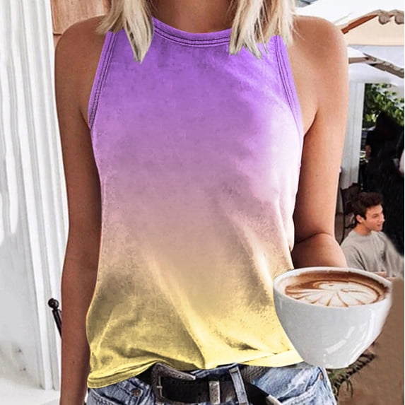 Women's Tennis Tanks Casual Loose Fit Sleeveless Print Tank Top for Summer Beachwear Crew Neck Vest Blank Basic Blouse Shirts for Women Purple S