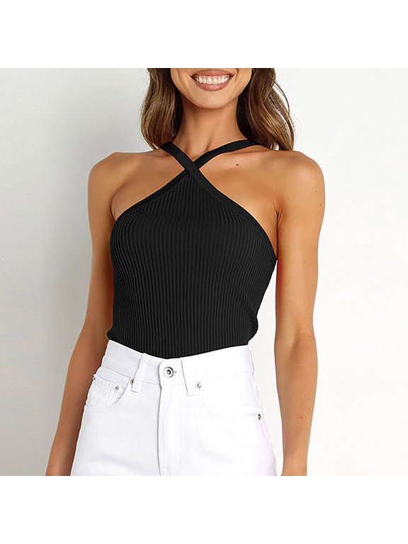 Women's Tanks Casual Solid Color Vest with Thread Straps for Everyday Wear Modern Top for Women Black XL