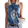 thumbnail image 1 of Women's Tanks Crewneck Sleeveless Print Tank Tops for Summer Casual Loose Fit Basic T Shirts Beach Blouse Women’s Apparel Blue S, 1 of 3
