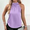 thumbnail image 1 of Women's Tanks Elegant Silk Satin Sleeveless Neck Top for Summer Lightweight Curved Casual Dressy Blouse without Sleeves Purple S, 1 of 5