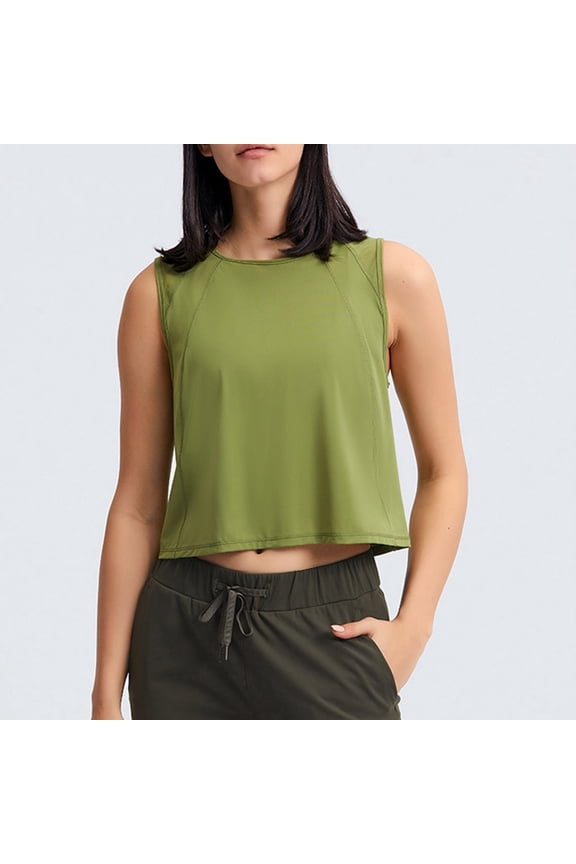 Women's Tanks Lightweight Breathable Ice Silk Yoga Jacket for Women with Hollow Back Design Loose Leisure Fitness Vest for Wear Army Green L