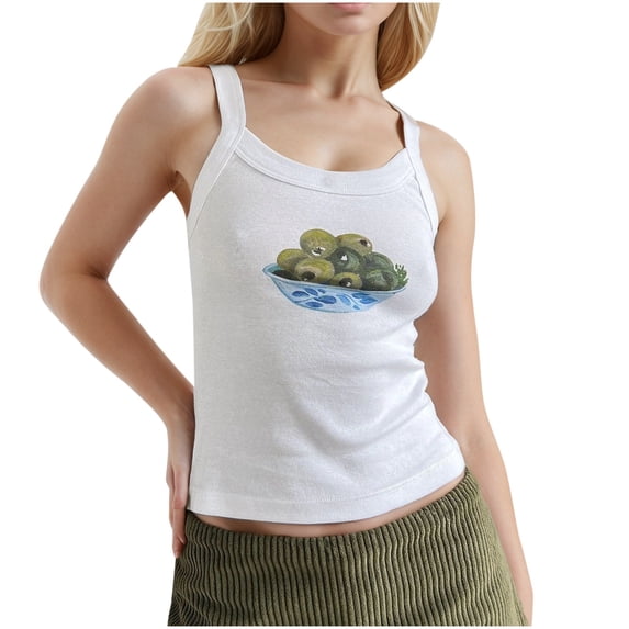 Women's Tanks Lightweight Ribbed Print Vest for Everyday Wear Green L