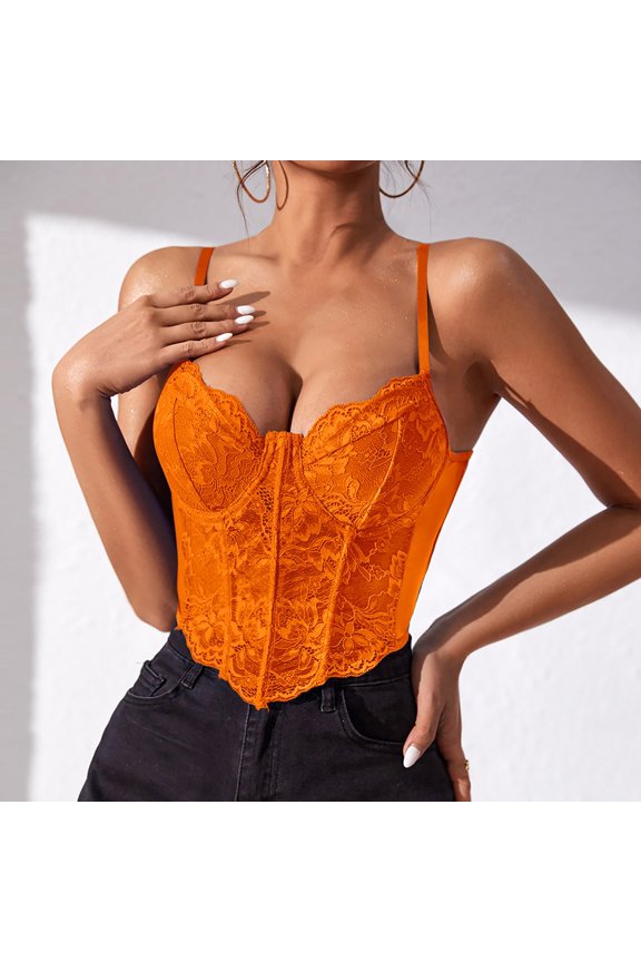Women's Tanks Listing Elegant Lace Trim Fishbone Design Slim Vest for Everyday Wear and Layering Orange XS