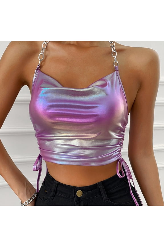 Women's Tennis Tanks Platform Competitor Title- Elegant Tank Top with Contrast Splicing Sleeveless Slim Fit Backless Fashion Top Purple L