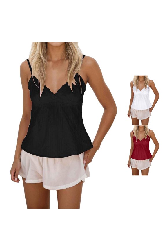 Women's Tanks & | Poly Blends Sleek Backless Vest for Daily - Slim Fitting Spaghetti Straps V-Neck Knit Pattern Wear with Denim Summer