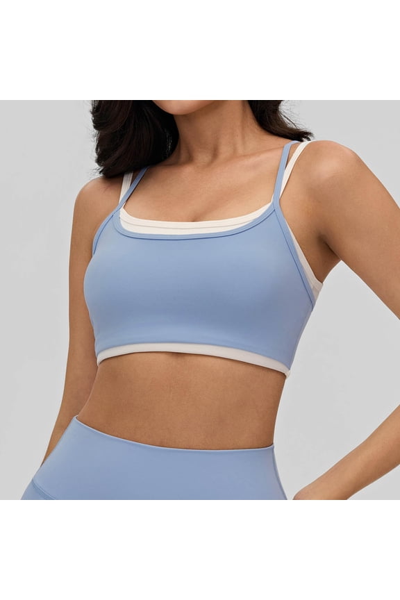 Women’s Tanks Racerback Yoga Top with Built-In Padded Bra Double Strap Contrast Binding for Everyday Workout and Activewear Sky Blue XL
