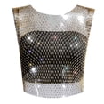 thumbnail image 1 of Women's Tanks Rhinestone Net Fashion Vest for Women Short Sleeve Camisole Top with Sparkling Net Detailing for Everyday Wear Gold M, 1 of 2