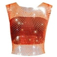 thumbnail image 1 of Women's Tennis Tanks Rhinestone Net Fashion Vest for Women Short Sleeve Camisole Top with Sparkling Net Detailing for Everyday Wear Orange XS, 1 of 2