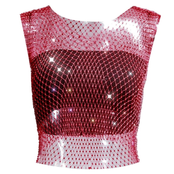 Women's Tanks Rhinestone Net Fashion Vest for Women Short Sleeve Camisole Top with Sparkling Net Detailing for Everyday Wear S