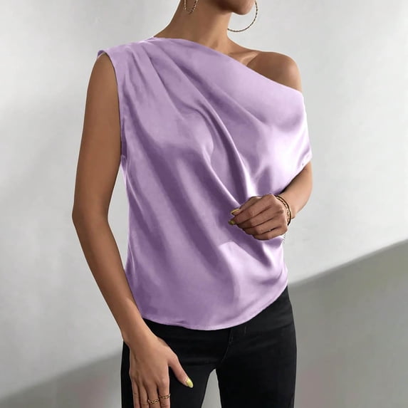 Women's Tennis Tanks Silk Satin Sleeveless U Neck Top with Lightweight Dressy Blouse Feel Casual Summer Sleeveless Shirt for Women Purple XXL