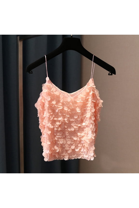 Women's Tanks Sleek V-Neck Sequined Tank Top with Fish Scale Shine for Women Pink One Size