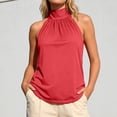 thumbnail image 1 of Women's Tanks & Summer Neck Tie Strap Top Casual Solid Color Sleeveless Blouse for Daily Leisure, XXXL, Red, 1 of 5