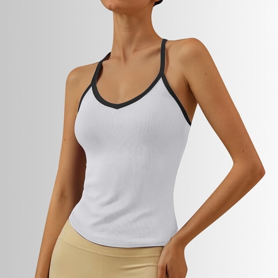 Women's Tanks Summer V-Neck Racerback Yoga Gym Tank Tops for Women Breathable Performance Workout Top White L