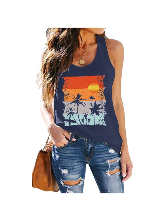 Women's Tanks Women's Graphic Print Sleeveless Running Tank Top Cami Tops for Women Navy S